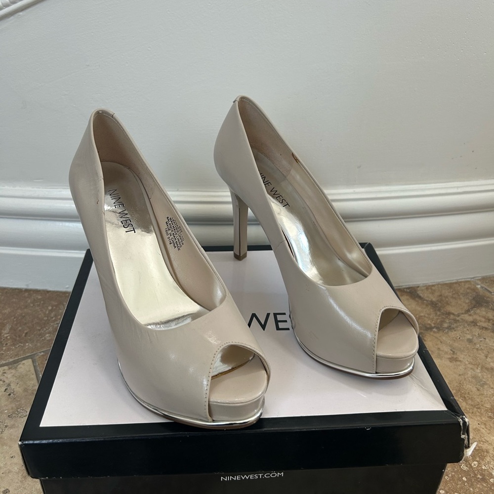 Nine West Chantillyo Cream Peep Toe Heels with Platform